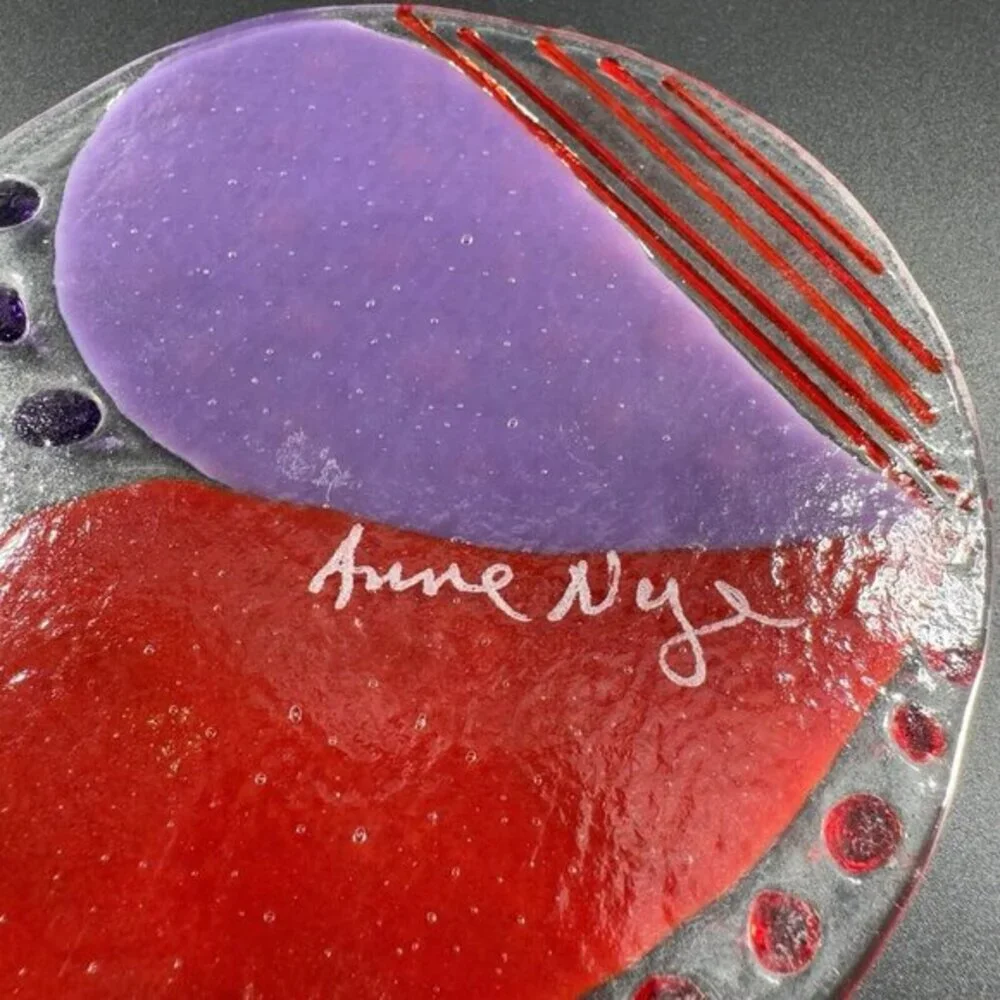 Anne Nye Fused Art Glass Fused Multicolored Round Glass‎ Plate Dish Hand Made